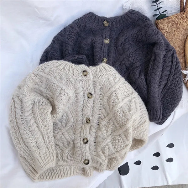 2025 Boys And Girls Spring And Autumn Sweater Baby Kids Knit Cardigan Sweater Clothes Korean StyleTwist Shape Girls Clothing