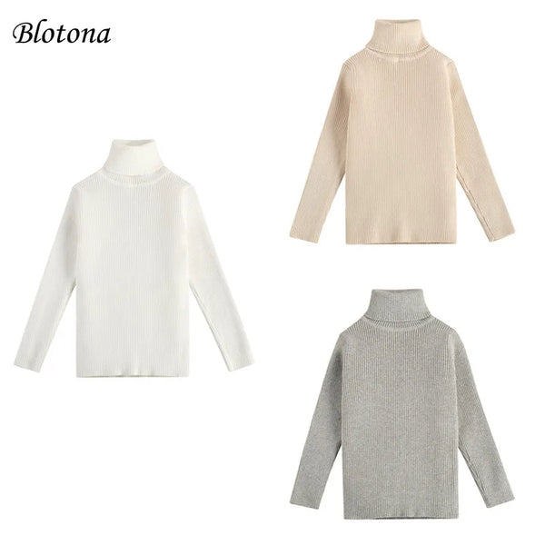 Blotona Kids Baby Boy Girl Winter Warm Turtleneck Pullover Sweater Top, Long-Sleeve Casual Knitting Elastic Cuff Blouse,1-6Years