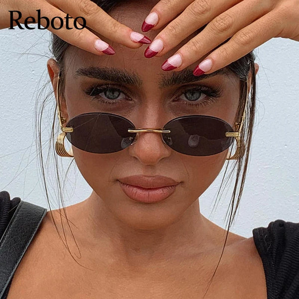 Oval Frameless Retro Sunglasses Mirror Women 2025 Uv400 High Quality Small Glasses Male Rimless Driving Sun Glasses Rimless