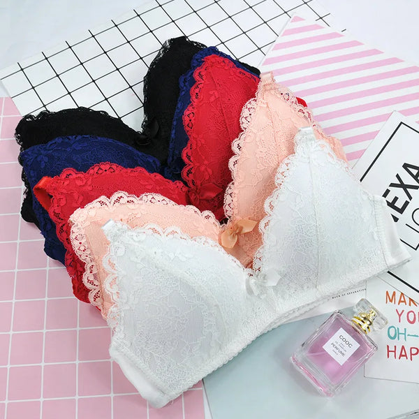 Sexy Sweet Lace Wireless Women‘s Bras Soft Underwear Gather Push Up Brassiere Hollow Out Female Seamless Bralette Big Lingerie