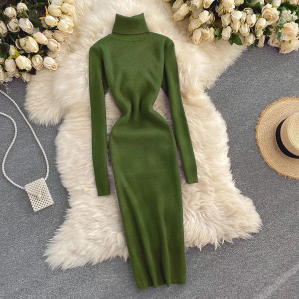 Dresses for Women Sexy Turtleneck Knitted Bodycon Dress Women Autumn Winter Long Sleeve Sweater Dress