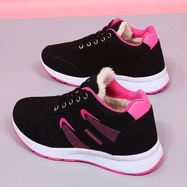 Platform Sneakers Winter Women Warm Plush Mesh shoes Autumn Woman Outerdoor Fashion Black Student Shoes