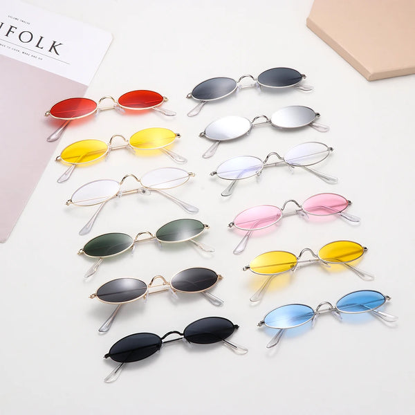 1PC Vintage Small Frame Shades Retro Oval Black Sunglasses Unisex Luxury Brand Designer Pink Sun Glasses Female Travel Eyewear