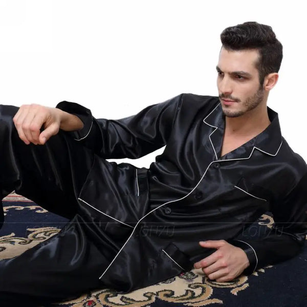 Mens Silk Satin Pajamas  Pyjamas  Set  Sleepwear Set  Loungewear  U.S. S,M,L,XL,XXL,XXXL,4XL__Fits All  Seasons