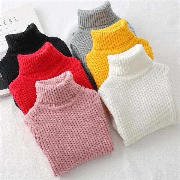 Baby Girls Winter Turtleneck Knitted Sweaters Clothes 2025 Autumn Children Boys Pullover Kids Knitwear