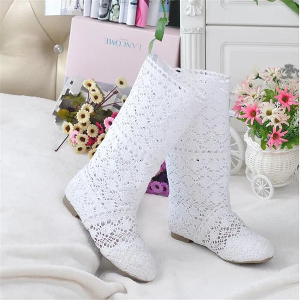 high quality 2025 Hollow Boots Shoes Breathable Knit Line Mesh boots Summer Women Boots Knee High Womens Shoes 34-41