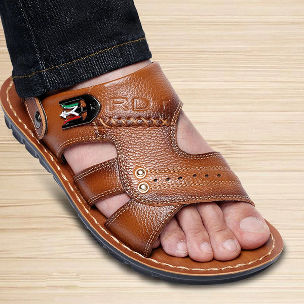 Genuine Leather Men Sandals Male Summer Shoes Outdoor Casual  Sandals Cowhide  Beach Shoes Two Uses Men's sandals Slippers