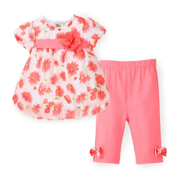 Floral Kids Girls Clothes Summer Top Set Chiffon T shirt + Capri Pants 2 PCS Baby Girl Clothes Suit Toddler Fashion Clothing