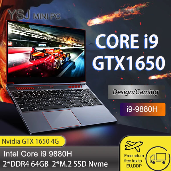 16.1 Inch Gaming Laptop Computer Intel Core i9-10885H NVIDIA GTX1650 4G i9 8950HK i7 10870H Max 64GB 2*DDR4 2*M.2 NVME WiFi BT