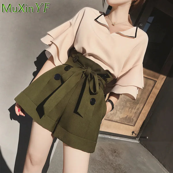 Women's Shorts Set 2025 Summer Sweet Casual Top Pants Two-Piece Fashion Clothing Girls High Waist Sexy T-Shirt Suit