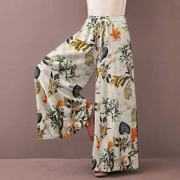 Women's Retro Printed Wide Leg Pants, High Waisted Pants with Buttons, Casual, Bow Dyed, 2025