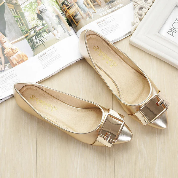 Large Women's Shoes 2025 Spring and Autumn New Fashion Flat Shoes Korean Version Pointed Gold Silver Ballet Women's Shoes