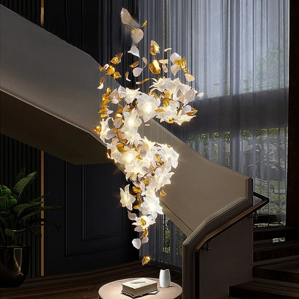 Luxury Stairscase Crystal Chandelier, Flying Flowers Fluttering Chandelier For Loft, Stairscase Flower Hanging Chandeliers