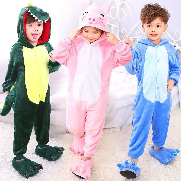 New Children Pajamas Winter Sleepwear Boys Onesies Girls Pyjama Set Cute Stitch Unicorn Skeleton Animal Kids Pijamas Jumpsuit