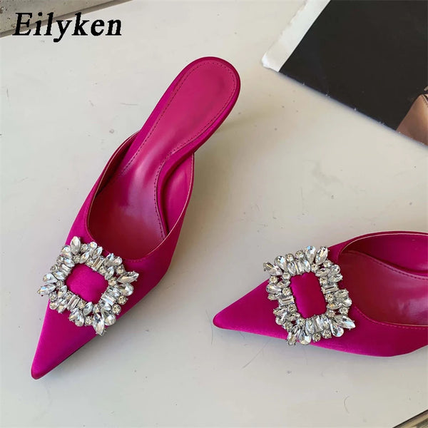 Eilyken 2025 New Autumn Metal Decoration Crystal Silk Women  Pointed Toe Stripper High Heels 6CM Party Prom Lady Shoes