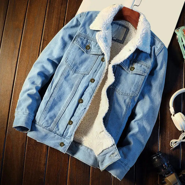 Winter Mens Denim Jackets Fashion Men Fleece Thick Warm