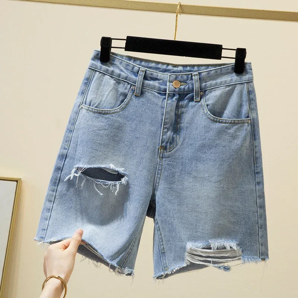 Summer Women Denim Shorts Hole Ripped Loose Straigh Half Jeans Female Casual Short Pants Streetwear Loose Shorts Hot Pants