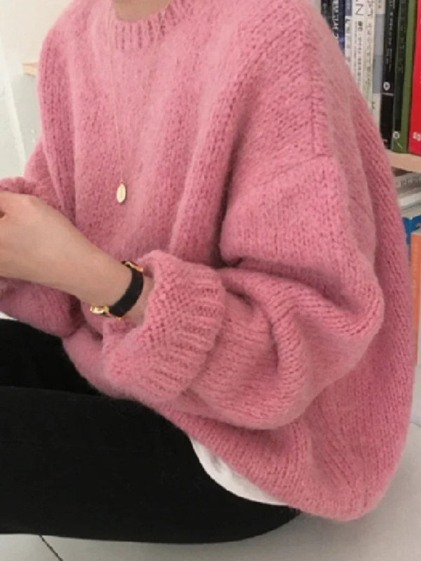 Pink Women Sweater Womens Winter Sweaters Pullover Female Knitting Overszie Long Sleeve Loose Knitted Outerwear White