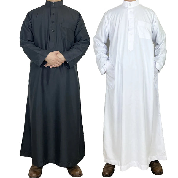 Polyester Muslim Men's Robes Qatar Stand Collar Robe Pocket Design Arab Middle Eastern Menswear Muslim Fashion  Arabic