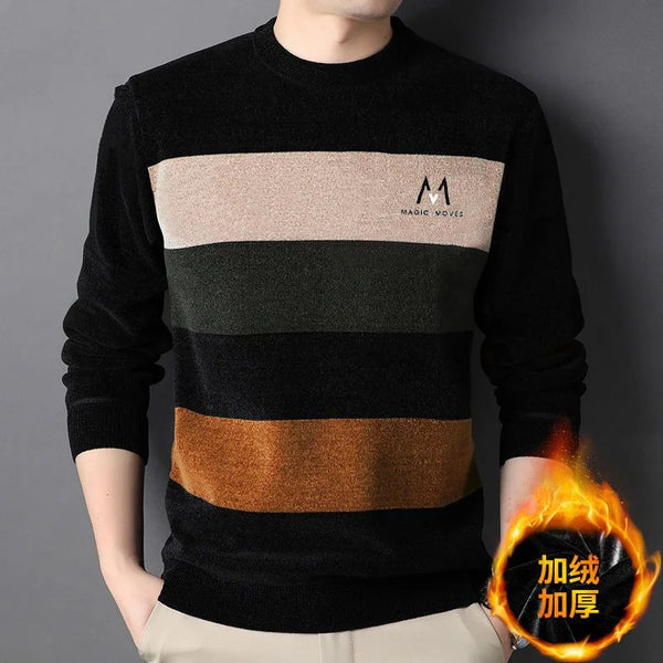 Men's Autumn Winter New Thick Contrast Knitting Pullovers Top Long Sleeve O-Neck Plus Size Sweaters Fashion Casual Men Clothing