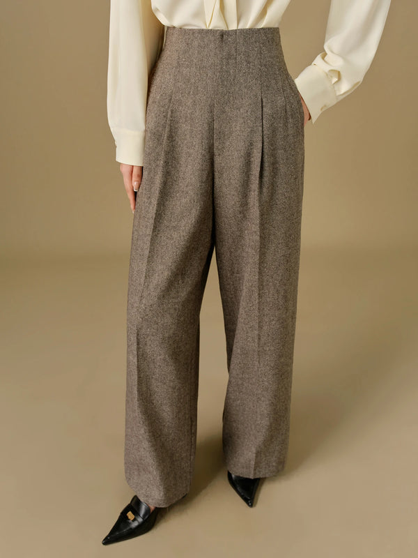 DUSHU 53.2% Sheep Wool Plus Size Commuting All-match Pants High Waist Elegant Wide Leg Pants Women