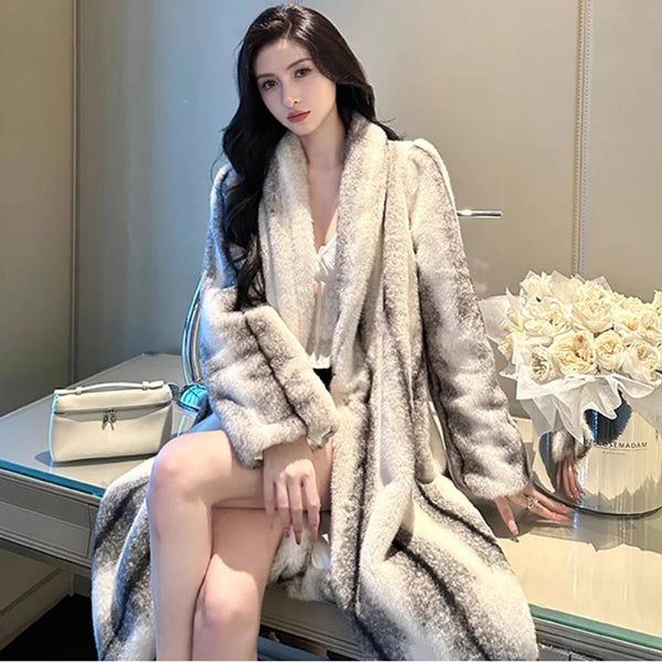 Women's fur coat mink long coat whole mink velvet warm hair young slimming plus size