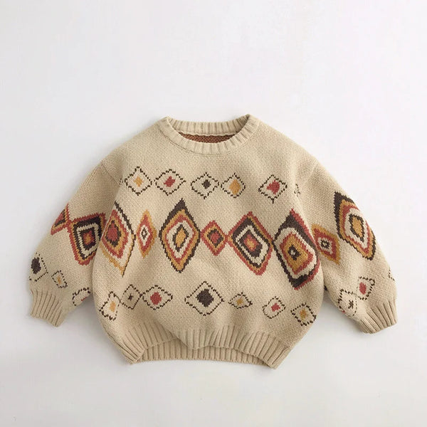 MILANCEL 2025 Autumn Winter Colorful  Grid Retro Kids Sweaters Vintage Boys Warm Pullover Thicken Girls Knitwear Coat