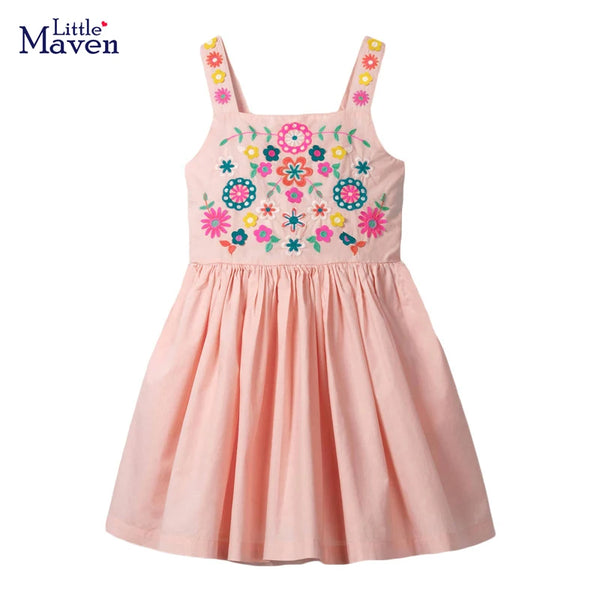 Little maven 2025 New Years Girls Dress Summer Girl Beach Floral Dresses for Girls 7 Years Embroidery Floral Baby Girls Clothes