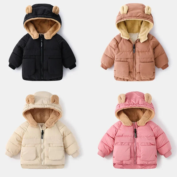 2025 Korean Autumn Winter Children Boy Parkas Cartoon Bear Ears Little Girl Jacket Coat 1-6 Years Kids Boy Outerwear Outfit