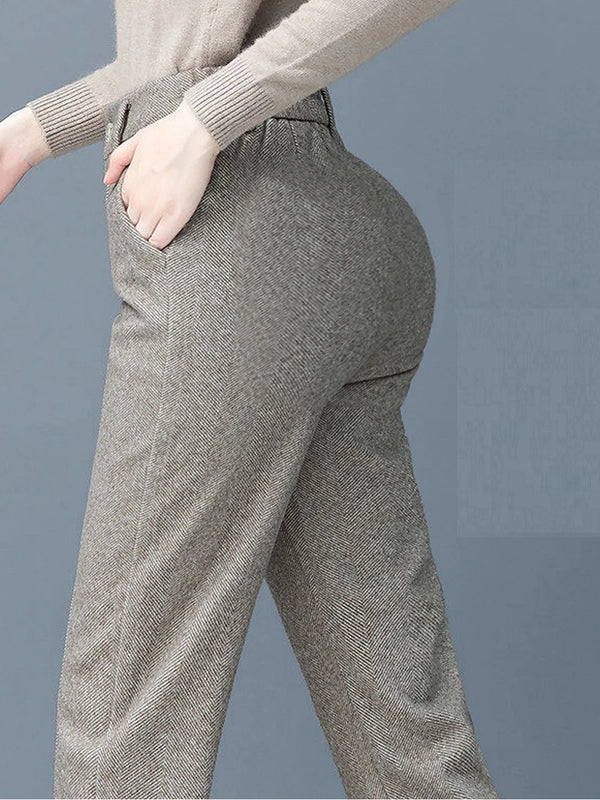 Women's Woolen Pants Casual Loose Style Street Dress Pants Wide Trousers Corduroy Joggers Wool