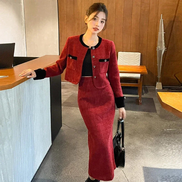 Real Shot Autumn Winter New High-end Cashmere Blend Socialite Elegant Long Classic Style Fashion Dress Set High Quality