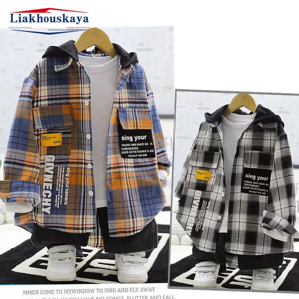 2-16Year Autumn Winter Fashion Kids Boys Long Sleeve Plaid Shirts Thick Wool Tops Kids Children Cotton Blouse Casual Clothes