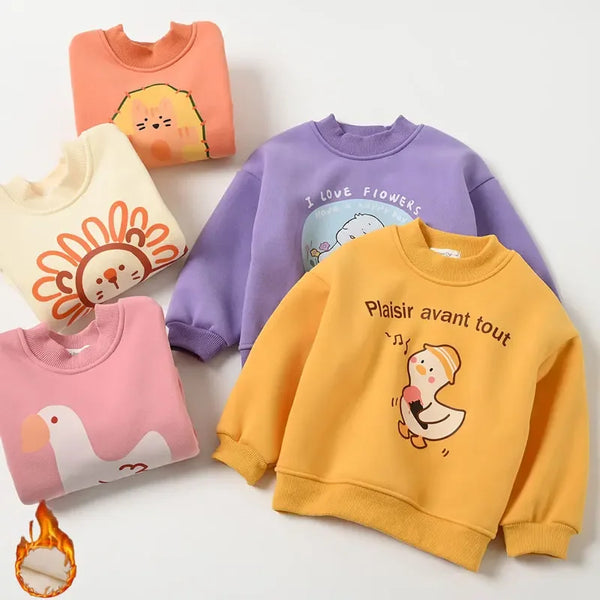 Fleece Children Sweatshirts Winter Plus Velvet T-shirts for Kids Cartoon Boys Girls Blouse Thicken Baby Pullover Toddler Outfits