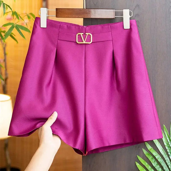 Limiguyue Summer Casual Suit Shorts Wide Legs Silk Satin Short Trouser High Waist Versatile Zipper Office Lady Women Pants F398