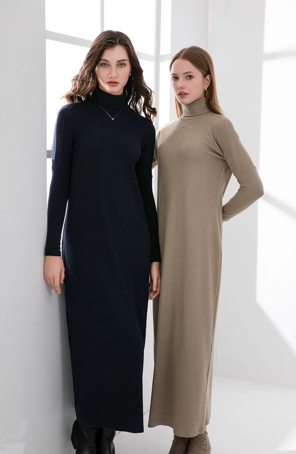 AS winter turteneck thicken ribbing dress soft and comfortable basic turn-down collar maxi dress ( Ship out in 1 day)