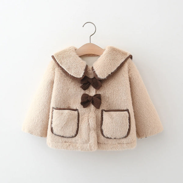 Fashion Fleece Thick Infant Toddler Child Warm Coat Toddler Outwear Collar Tie Girl Clothes Baby Girls Coat Winter Jacket