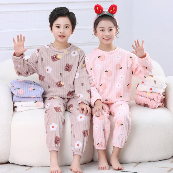 Children's Pajamas Sets Velvet Winter Sleepwear for Kids Warm Girls Pijama Boys Nightwear 3-10years Teenager Home Wear Clothes