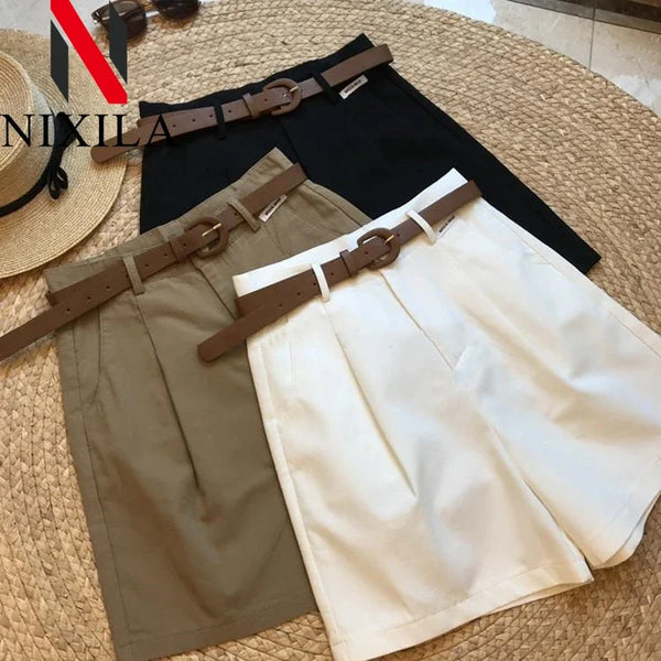 Summer New Wide Leg Shorts for Women 2025 Thin Cotton A Line Short Pants Office Lady Classic Loose Casual Zipper Women‘s Shorts