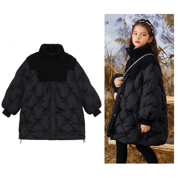 New Children Winter New Diamond-shaped Down Cotton Padded Jacket Little Girl Fashion Warm Padded Jacket Girls Thick Padded Coat