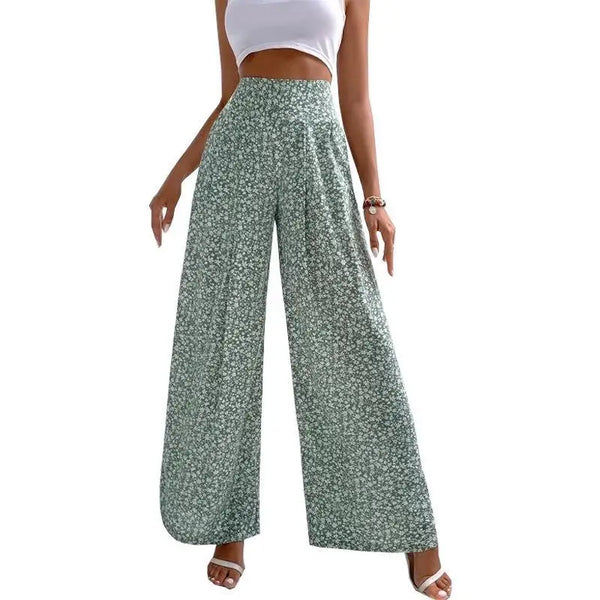 2025 New Red Green Blue Black Floral High-waisted Bell-bottoms Pants Loose and Comfortable Slim Ladies Design Feeling Pants