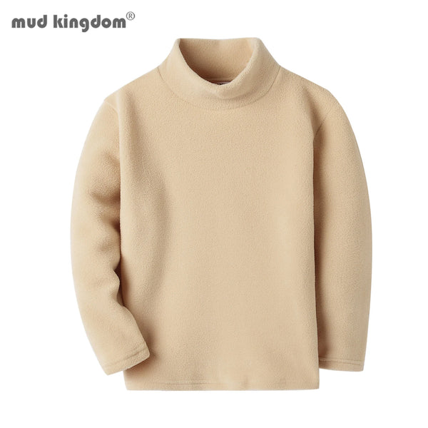 Mudkingdom Kids Fleece Shirts Warm Boys Girls Turtleneck T-Shirts Solid Long Sleeve Thermal Pullover Tops Fall Winter Clothes