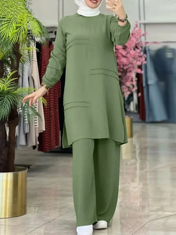 Ramadan Two Piece Sets Shirt Dress &Pants Women Muslim Suits Shirt Blouse Musulman Ensembles Moroccan Kaftan Islamic Dress Sets