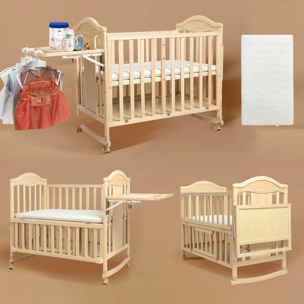 Mini Baby Cribs 4-in-1 Convertible - Cunas para Bebes with Changing Shelf and Mattress Included,2025 Wood Baby Bassinets Bedside