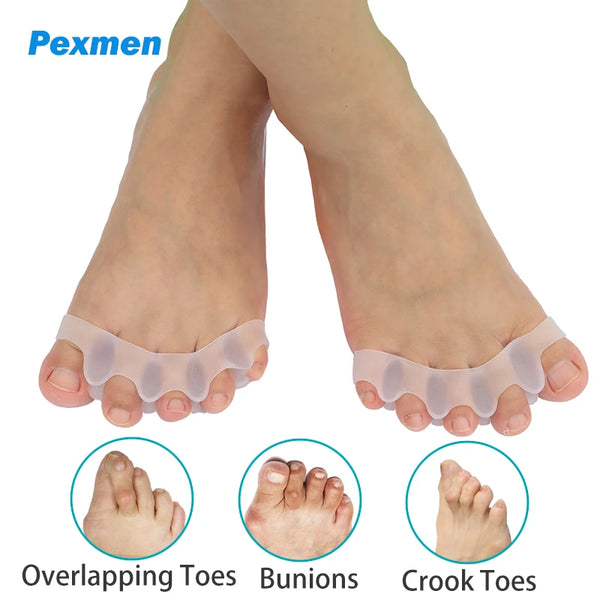 Pexmen 2Pcs/Pair Gel Toe Separator Toe Spacer for Men and Women Bunions Corrector Correct Restore Toes to Their Original Shape