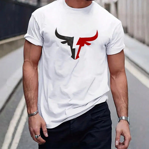 Summer New Men's Short Sleeve Tops Fashion Fitness Sports Short Sleeve T Shirt Bulls Pattern Printed Clothing Big Size T-Shirt