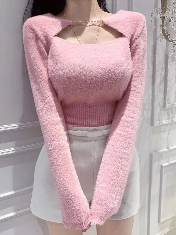 Autumn Winter Korean Style Clothes Soft Pullovers Sweater Women Long Sleeve Sexy Slim Knitted Crop Tops Female Sueters De Mujer