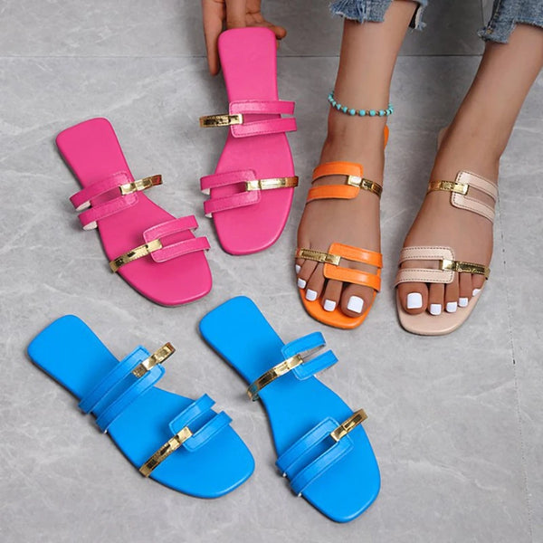 2025 Summer New Europe and America Color Blocking Fashion Slippers for Women