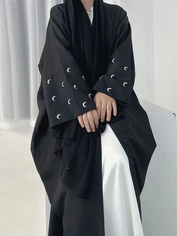 Ramadan Black Moon Abaya Kimono Kebaya Turkey Islam Muslim Modest Dress Damen Prayer Clothes Women