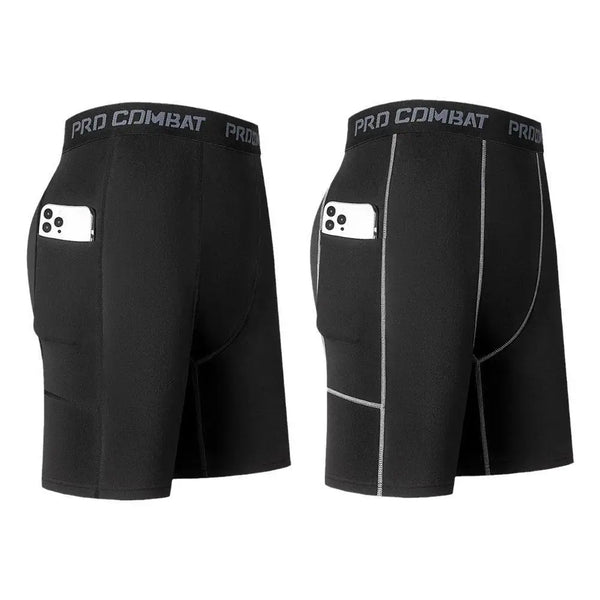 New Men‘s Compression Short Pants Elastic Quick Dry Running Fitness Shorts With Pocket Big Size Black Tight Gym Training Pants