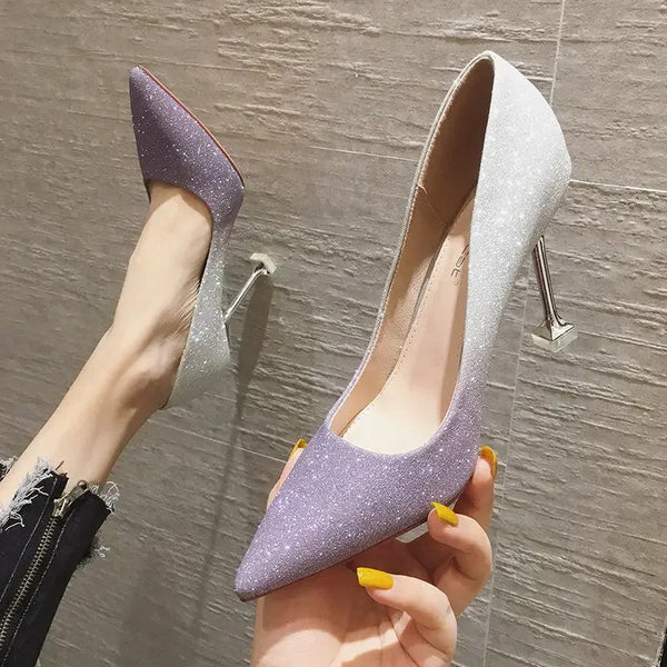 Women's Summer Footwear Wedding Bride Shoe Shoes for Woman 2025 Evening with Crystals Stilito Super High Heel Purple Rhinestone